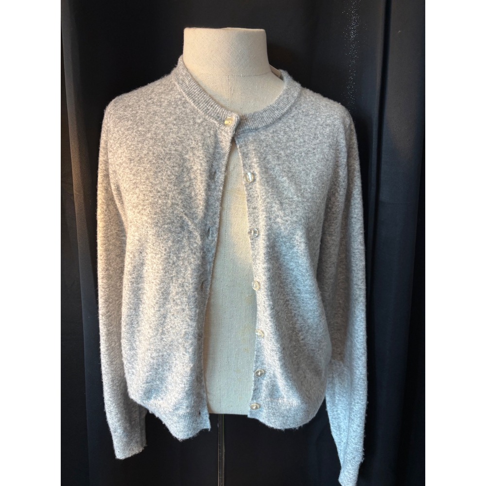 Studio B by Bobeau Gray Button Front Crew Neck Cardigan Sweater Small